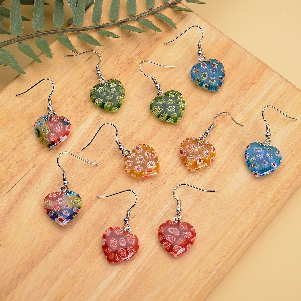 Set of 5 Murano Style Glass Heart Earrings in Stainless Steel 3639967 2