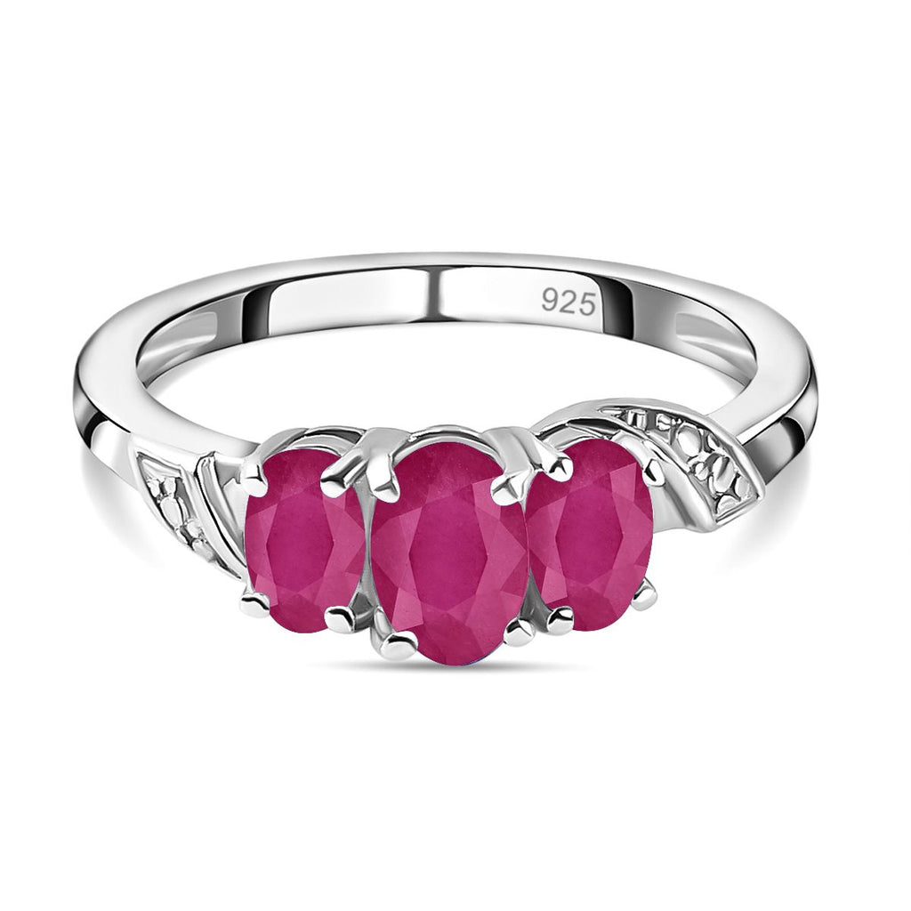 Royal Bali Collection - D'Joy African Ruby (FF) Trilogy Ring in Platinum Overlay Sterling Silver 1.30 Ct._3663830
