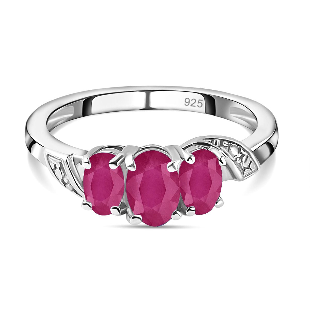 African Ruby (FF) 3 Stone Ring in Sterling Silver with Platinum Plating 3663830 0