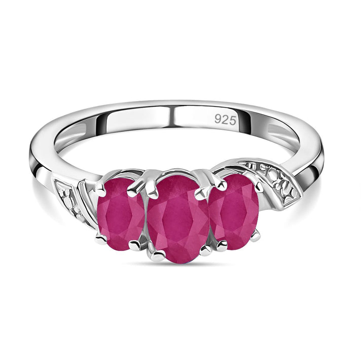 African Ruby (FF) 3 Stone Ring in Sterling Silver with Platinum Plating 3663830 1