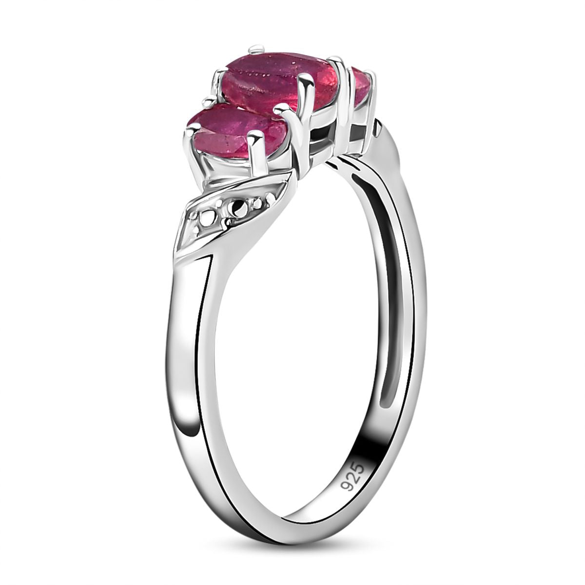 African Ruby (FF) 3 Stone Ring in Sterling Silver with Platinum Plating 3663830 4