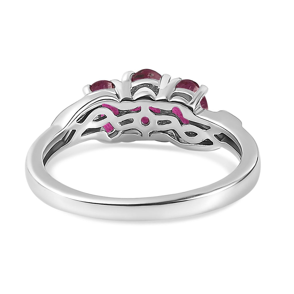 Royal Bali Collection - D'Joy African Ruby (FF) Trilogy Ring in Platinum Overlay Sterling Silver 1.30 Ct._3663830_4