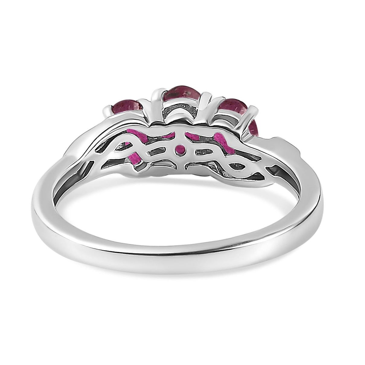 African Ruby (FF) 3 Stone Ring in Sterling Silver with Platinum Plating 3663830 5
