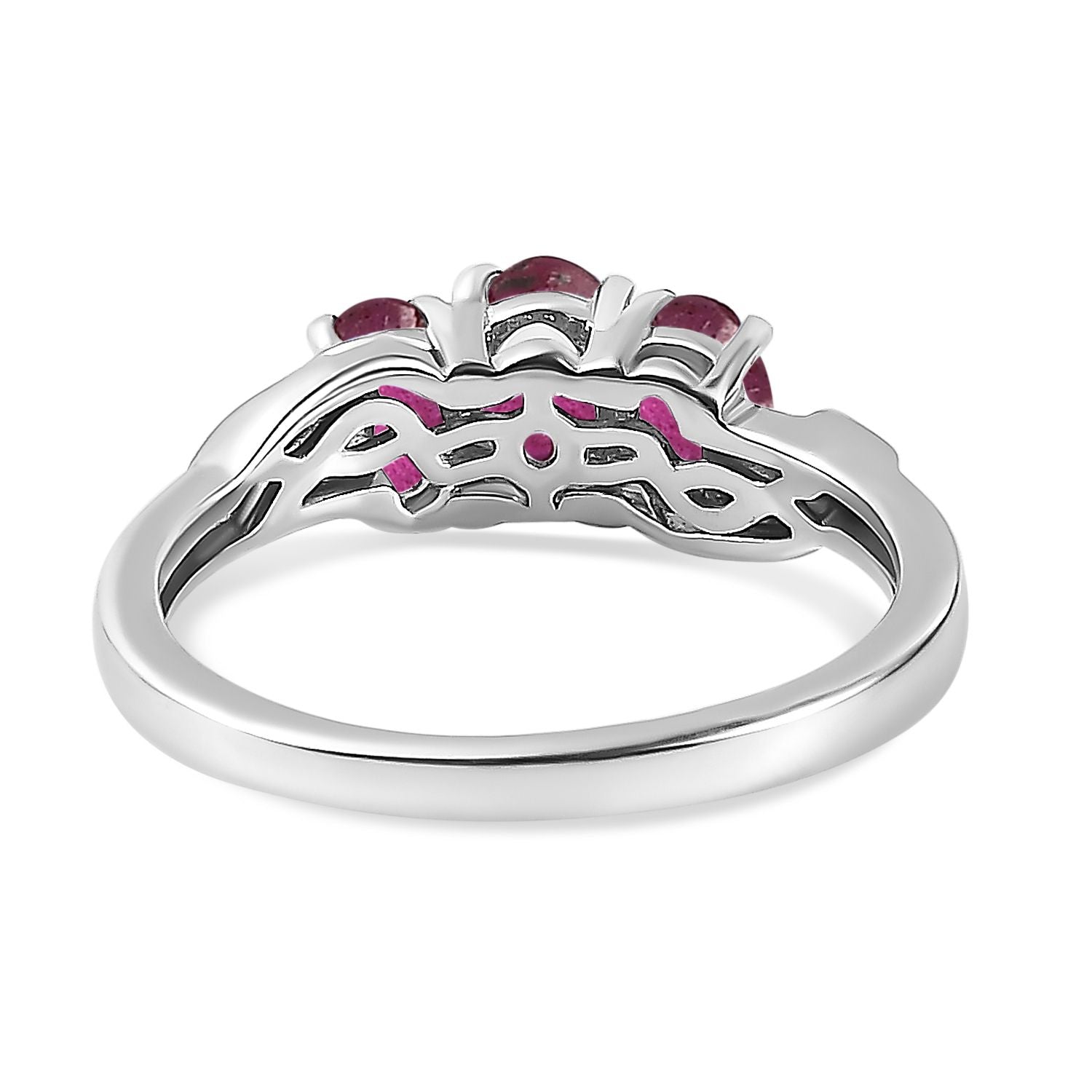 African Ruby (FF) 3 Stone Ring in Sterling Silver with Platinum Plating 3663830 5