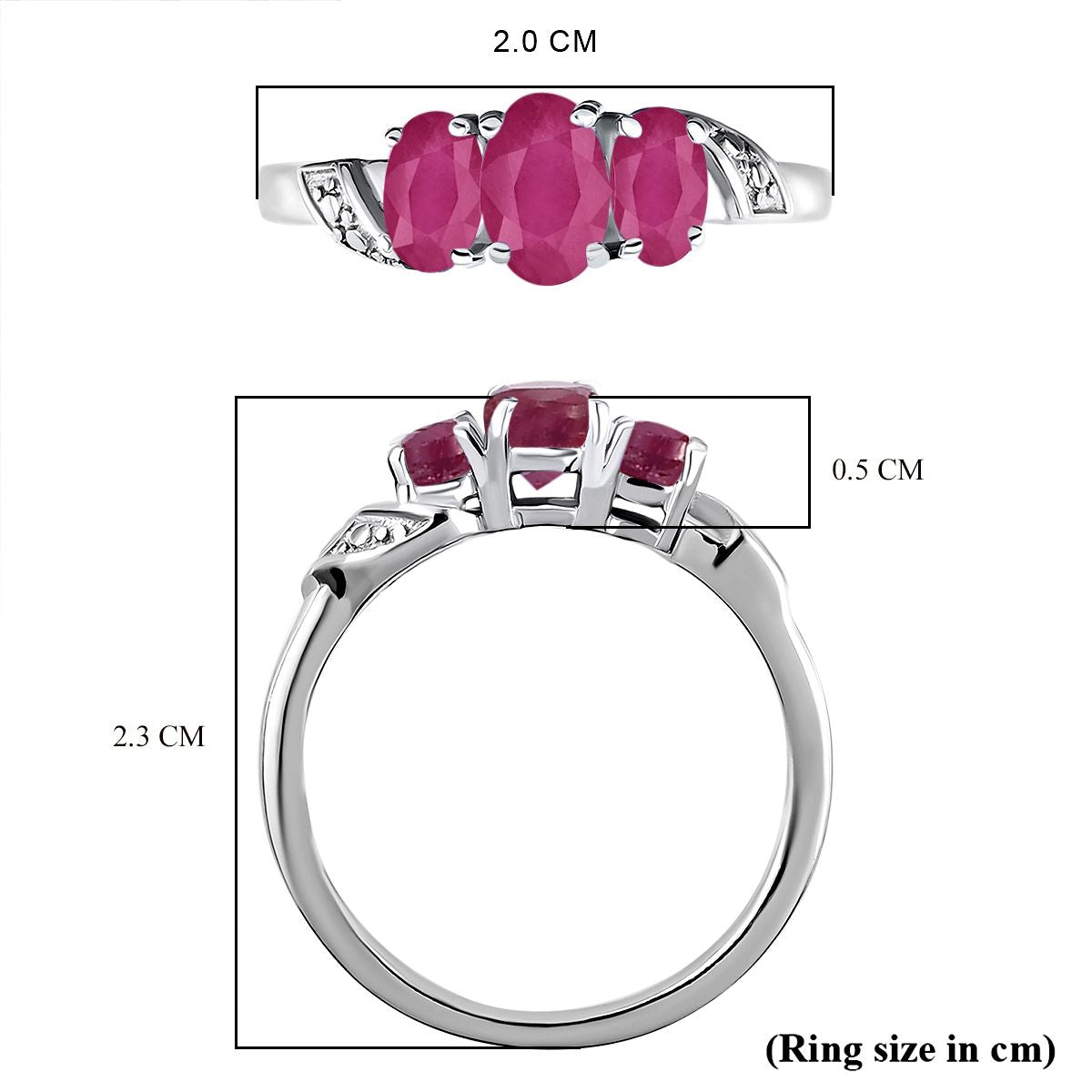 African Ruby (FF) 3 Stone Ring in Sterling Silver with Platinum Plating 3663830 6