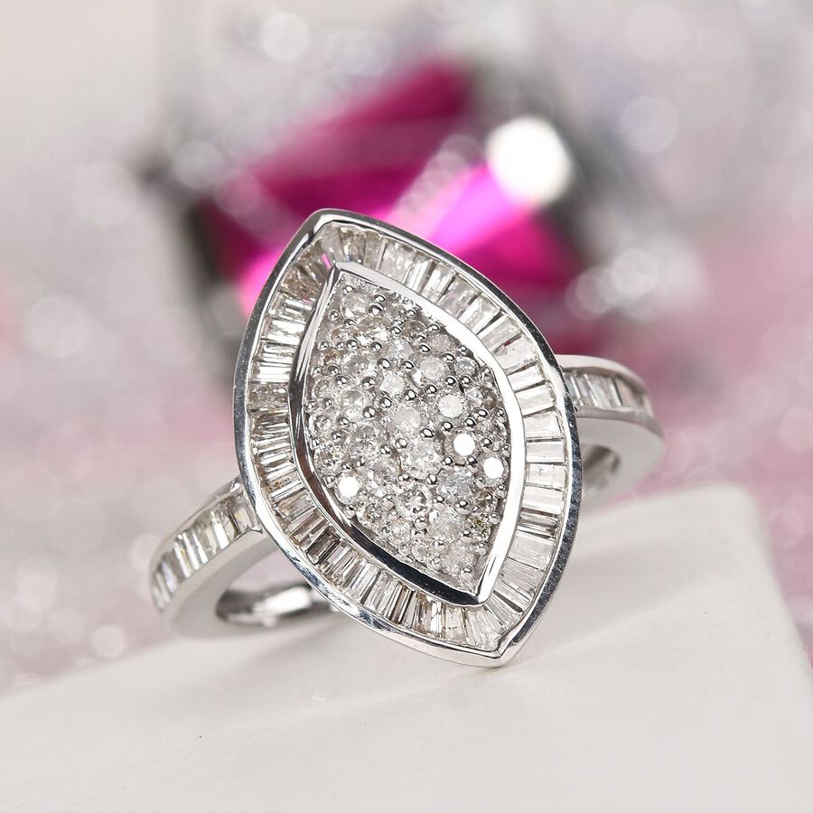 1 Ct. Diamond Marquise Cluster Ring in 9K White Gold I3 G-H SGL Certified 3679435 0