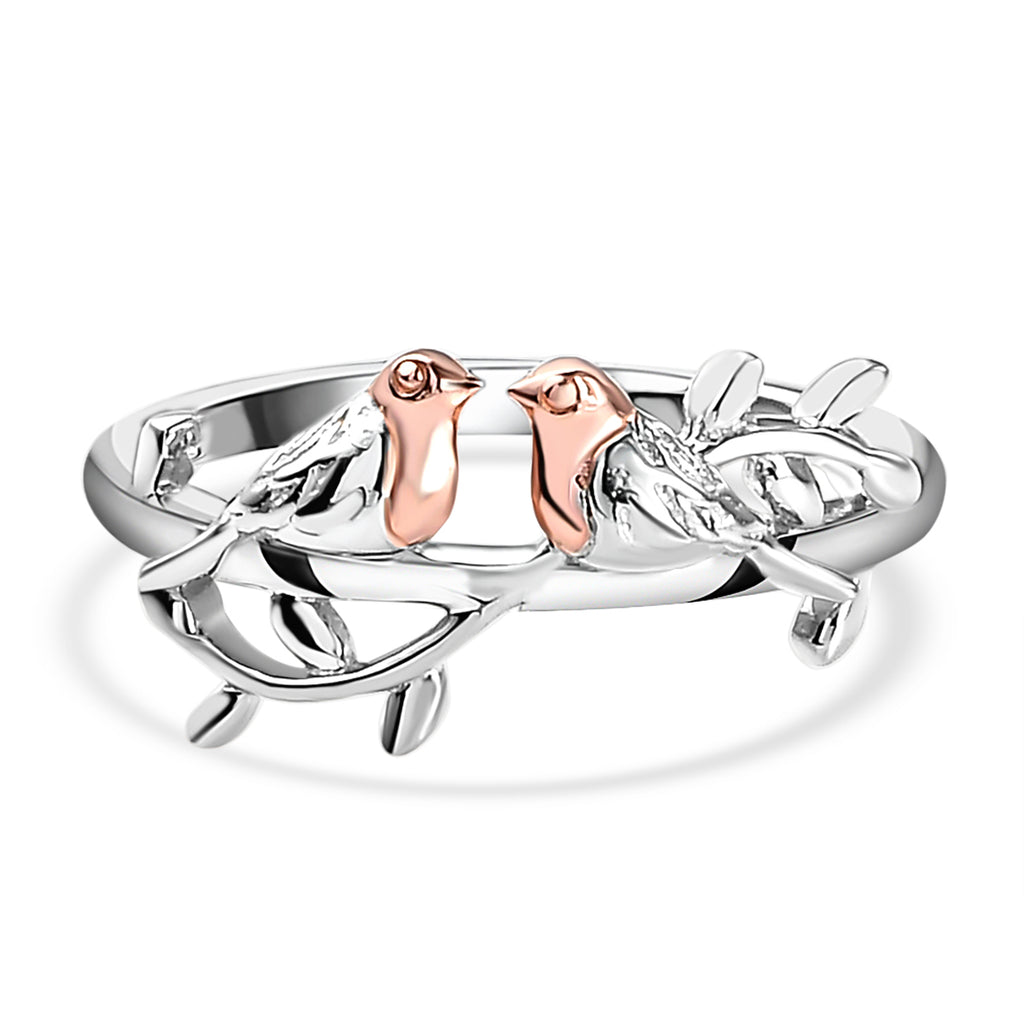Couple Bird Ring in Platinum Overlay & 18K Vermeil Rose Gold Plated Sterling Silver_3672158