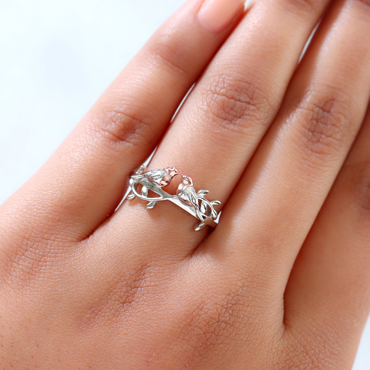 Couple Bird Ring in Platinum Overlay &amp; 18K Vermeil Rose Gold Plated Sterling Silver V32531763 3