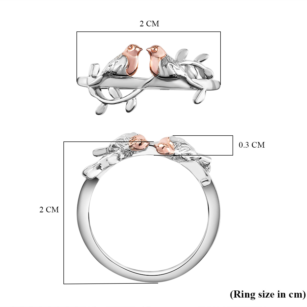 Couple Bird Ring in Platinum Overlay &amp; 18K Vermeil Rose Gold Plated Sterling Silver V32531763 6