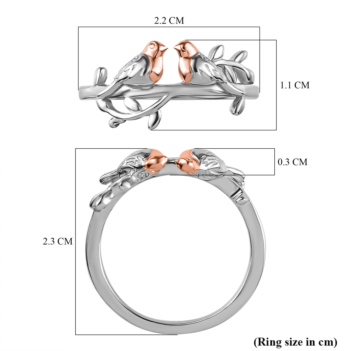 Couple Bird Ring in Platinum Overlay &amp; 18K Vermeil Rose Gold Plated Sterling Silver V32531763 8