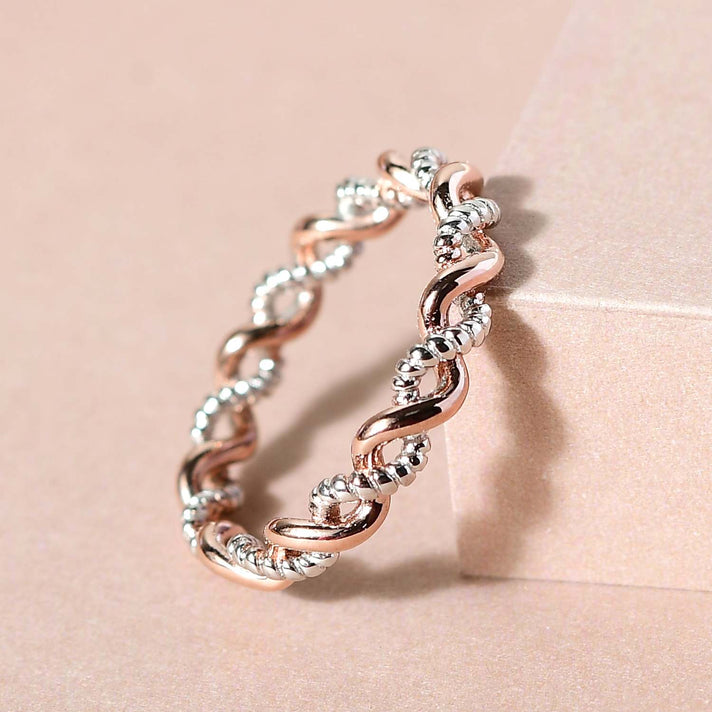 Twisted Wedding Band Ring in Sterling Silver with 18K Vermeil Rose Gold and Platinum 3672356 2