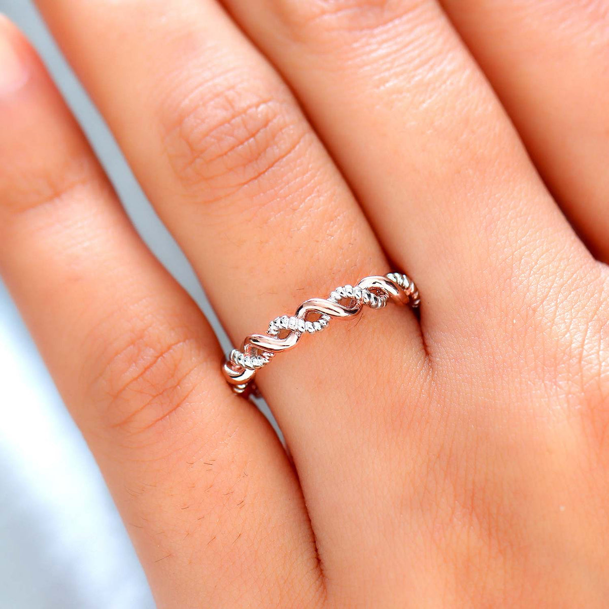Twisted Wedding Band Ring in Sterling Silver with 18K Vermeil Rose Gold and Platinum 3672356 3