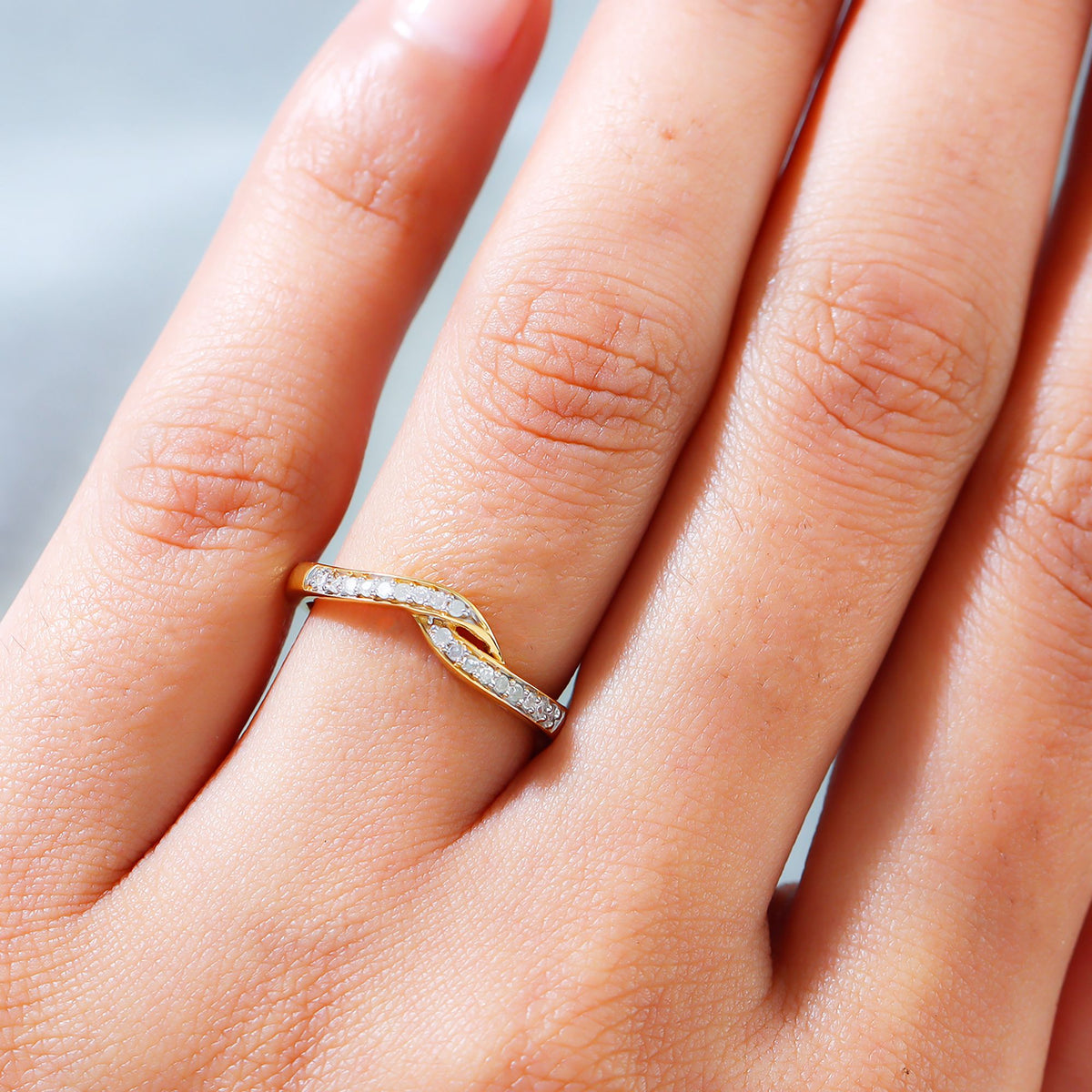 Diamond Criss Cross Ring in Sterling Silver with 18K Vermeil Yellow Gold 3674065 2
