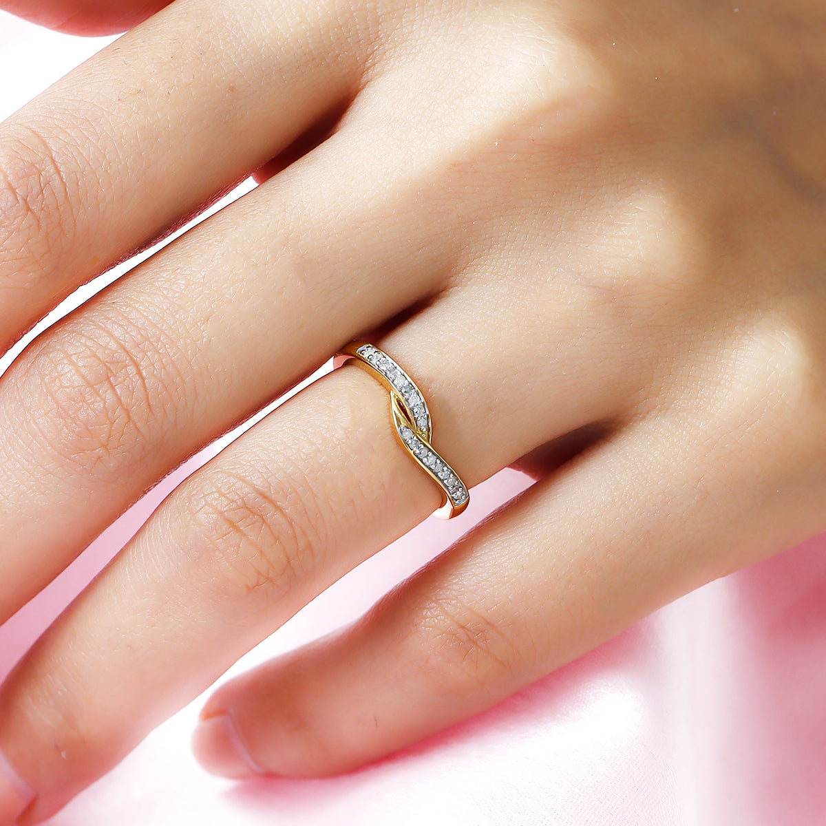 Diamond Criss Cross Ring in Sterling Silver with 18K Vermeil Yellow Gold 3674065 3