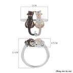 White and Black Diamond Twin Cat Ring in 18k Yellow Gold Overlay and Rodium._3674232_5