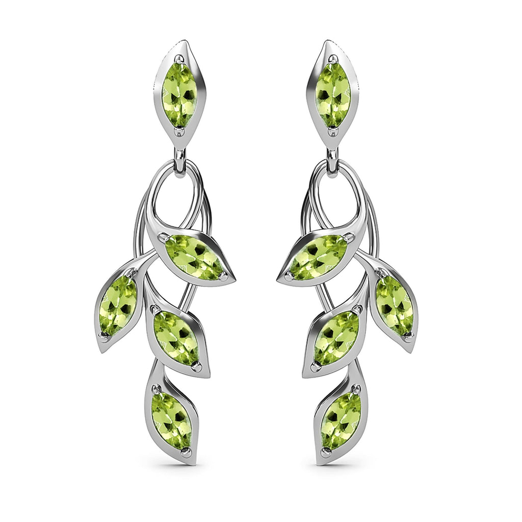 D'Joy - Hebei Peridot Leaf Vine Dangling Earrings with Push Back in Platinum Overlay Sterling Silver 1.63 Ct._3678853