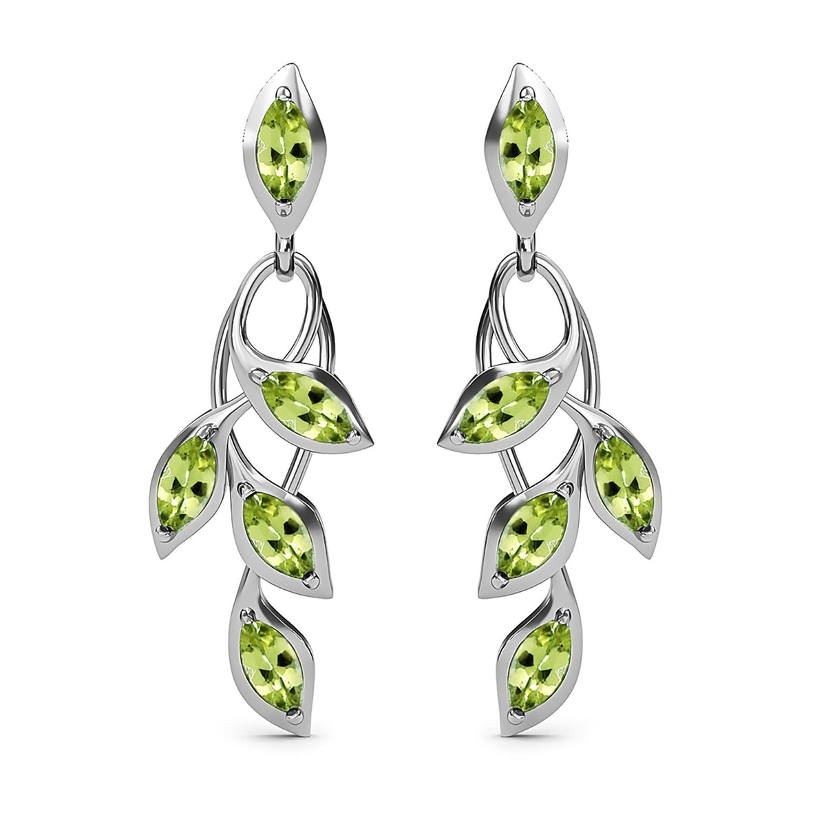 D'Joy - Hebei Peridot Leaf Vine Dangling Earrings with Push Back in Platinum Overlay Sterling Silver 1.63 Ct. 3678853 0