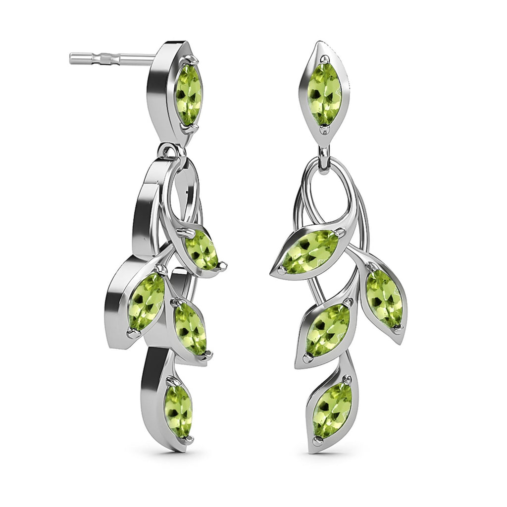 D'Joy - Hebei Peridot Leaf Vine Dangling Earrings with Push Back in Platinum Overlay Sterling Silver 1.63 Ct._3678853_5