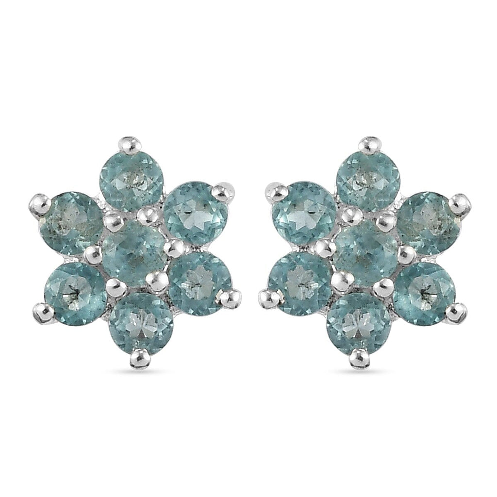 Paraibe Blue Apatite Floral Stud Earrings (with Push Back) in Sterling Silver