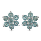 Paraibe Blue Apatite Floral Stud Earrings (with Push Back) in Sterling Silver