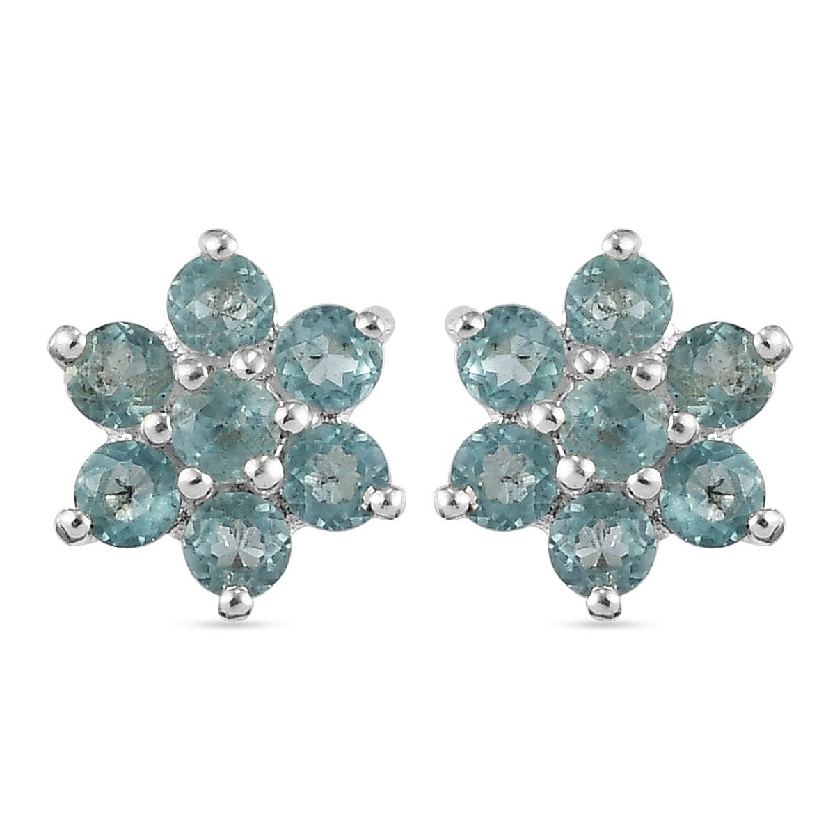 Paraibe Blue Apatite Floral Stud Earrings (with Push Back) in Sterling Silver 3685200 0
