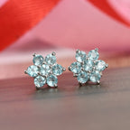 Paraibe Blue Apatite Floral Stud Earrings (with Push Back) in Sterling Silver