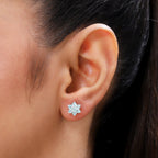Paraibe Blue Apatite Floral Stud Earrings (with Push Back) in Sterling Silver