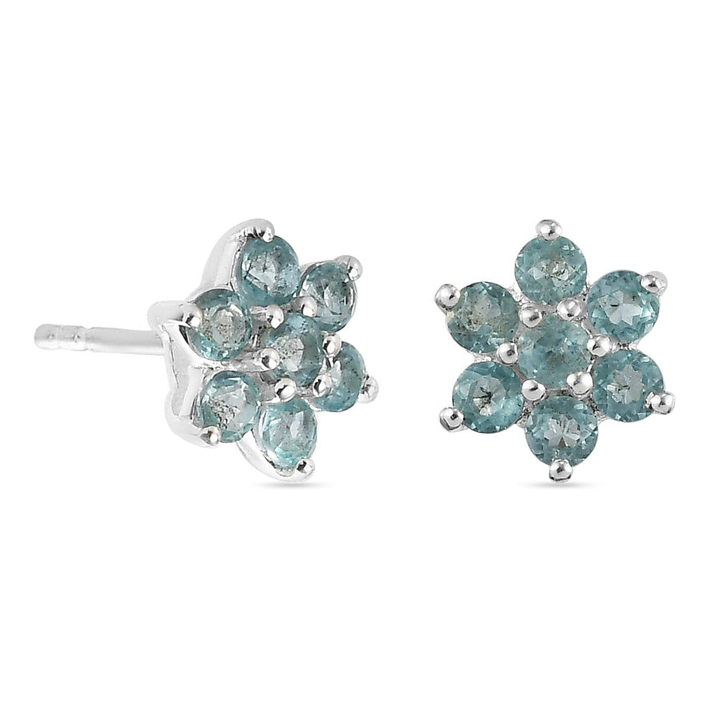Paraibe Blue Apatite Floral Stud Earrings (with Push Back) in Sterling Silver