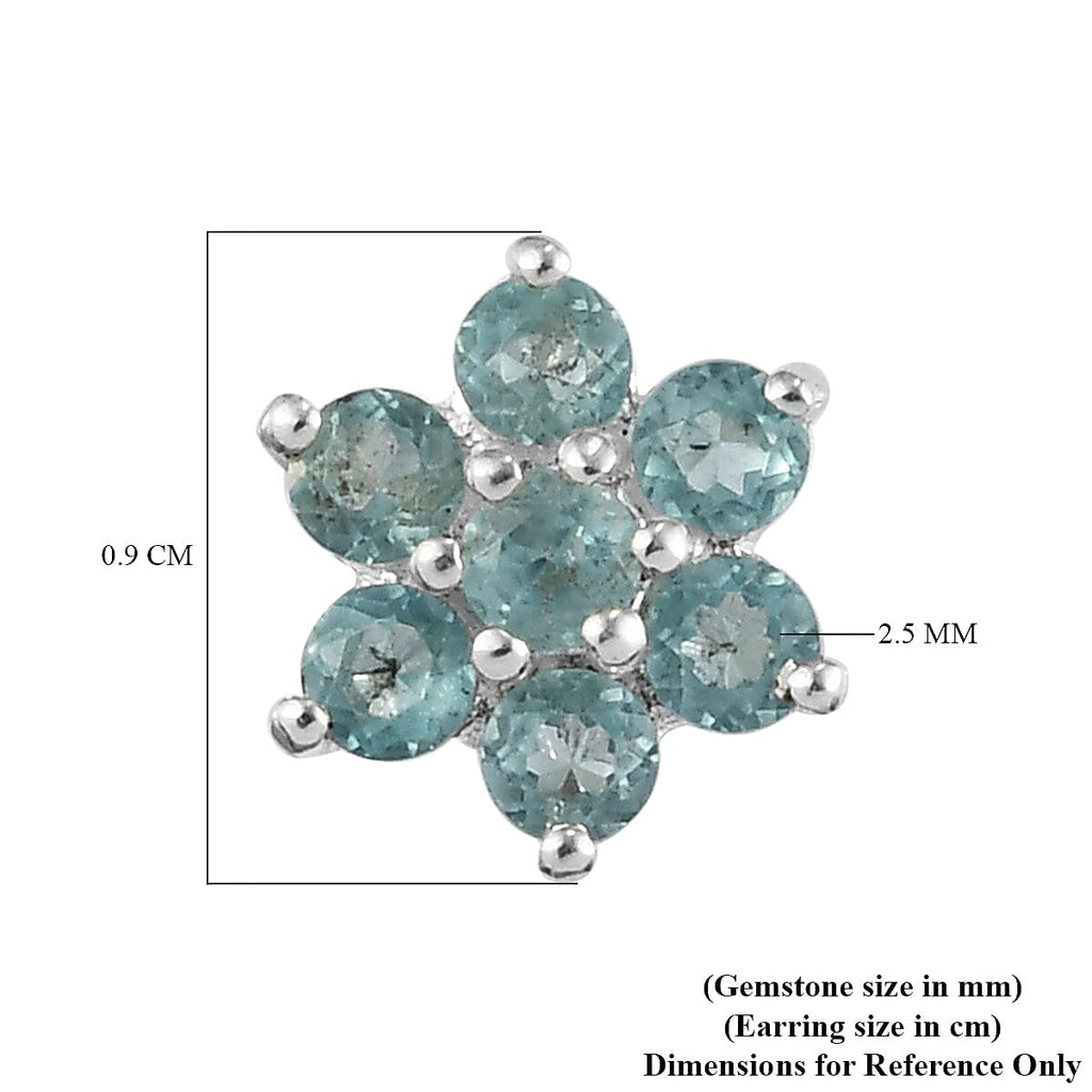 Paraibe Blue Apatite Floral Stud Earrings (with Push Back) in Sterling Silver