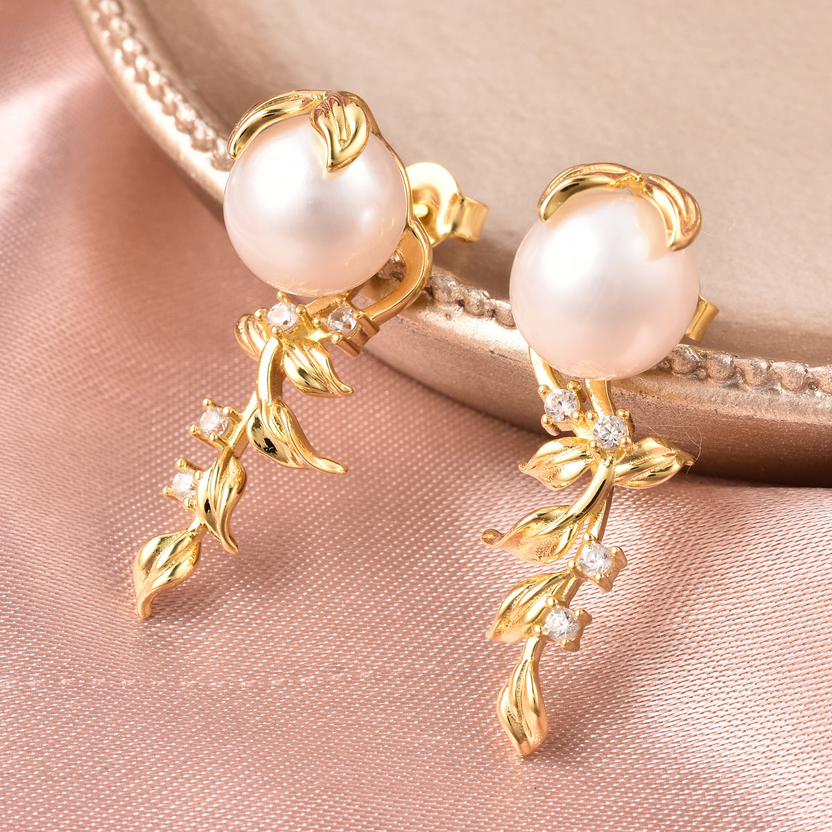 Edison Pearl and Natural Cambodian Zircon Earrings in Yellow Gold Plated Sterling Silver 3687768 2