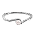 RACHEL GALLEY White Freshwater Pearl Bangle (Size -7 ) in Rhodium Overlay Sterling Silver_3691663