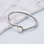 RACHEL GALLEY White Freshwater Pearl Bangle (Size -7 ) in Rhodium Overlay Sterling Silver_3691663_1