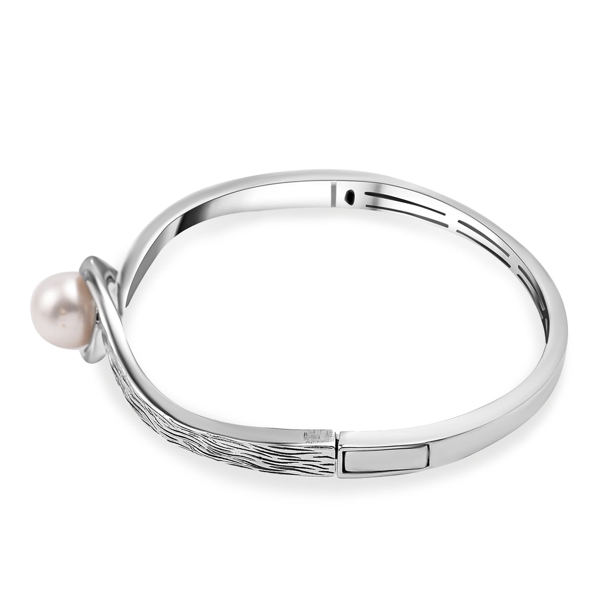 RACHEL GALLEY White Freshwater Pearl Bangle (Size -7 ) in Rhodium Overlay Sterling Silver 3691663 4