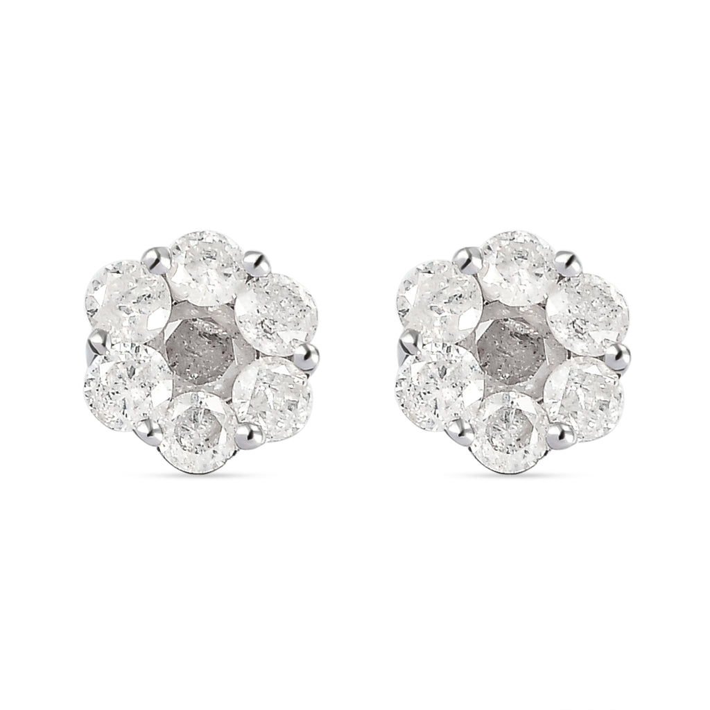 9K White Gold SGL Certified Pressure Set Diamond (I3/GH) Stud Earrings with Push Back 1.06 Ct._3697732