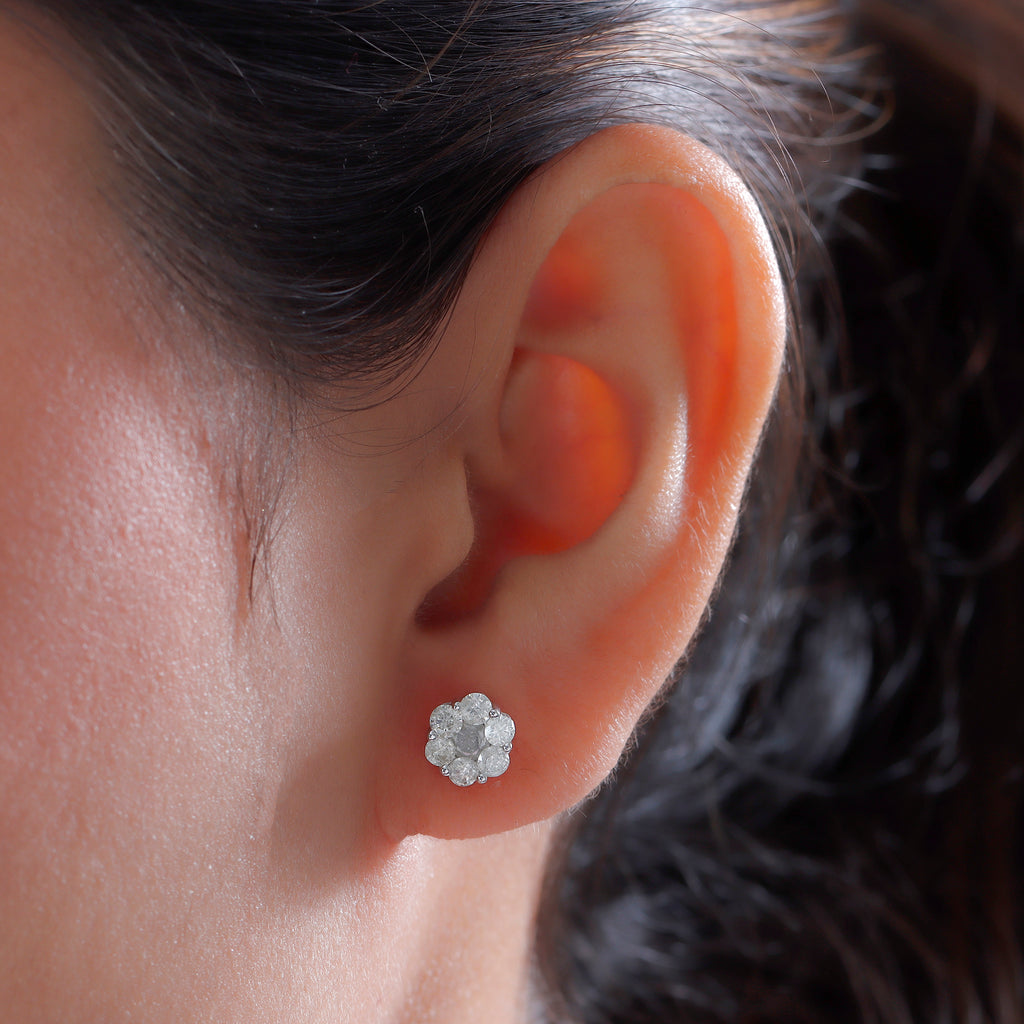 9K White Gold SGL Certified Pressure Set Diamond (I3/GH) Stud Earrings with Push Back 1.06 Ct._3697732_1