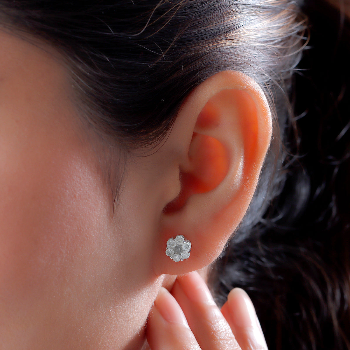Certified 1 Carat Diamond Pressure Set Studs in 9K White Gold V32512526 3