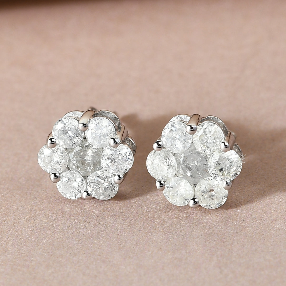 Certified 1 Carat Diamond Pressure Set Studs in 9K White Gold V32512526 4