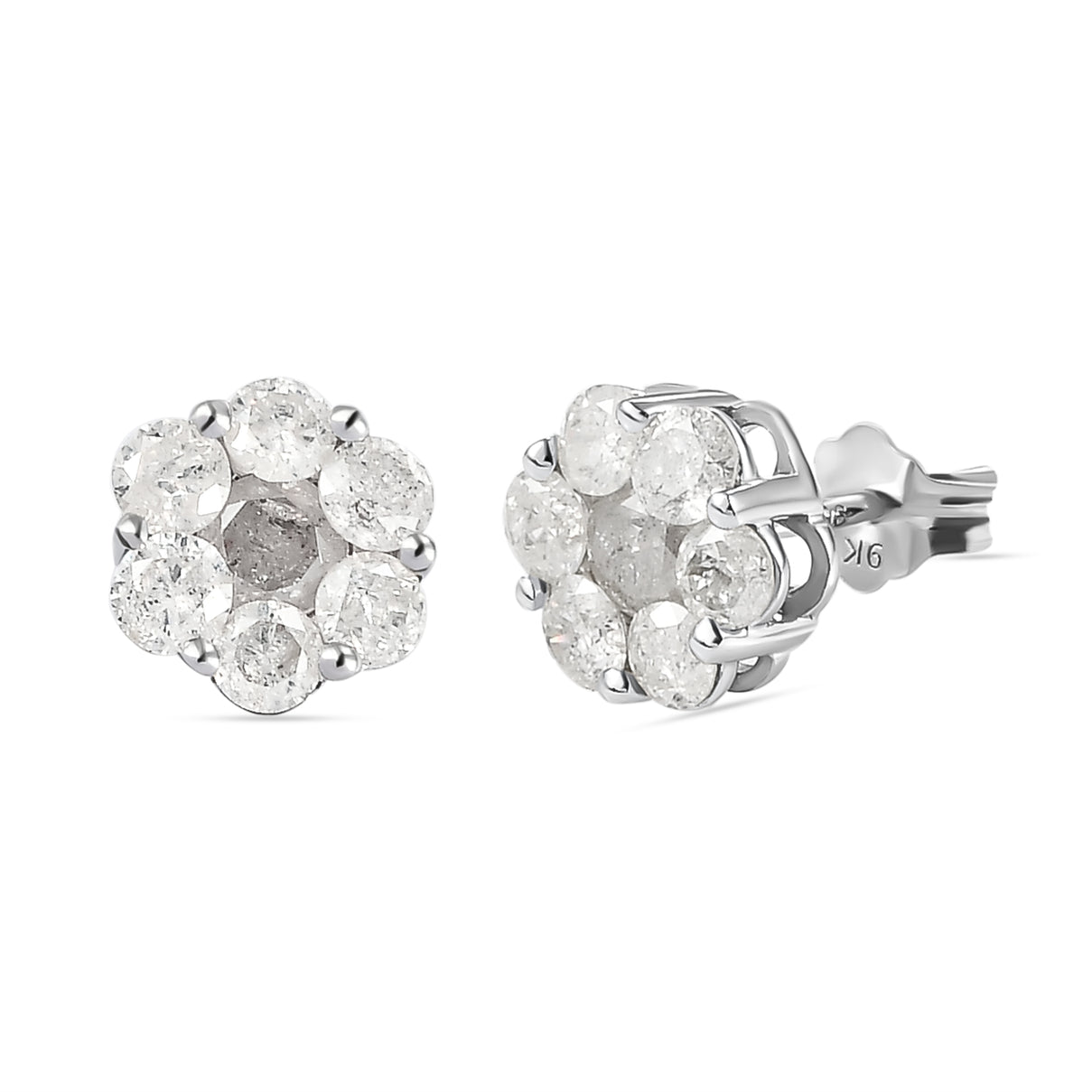 Certified 1 Carat Diamond Pressure Set Studs in 9K White Gold V32512526 6