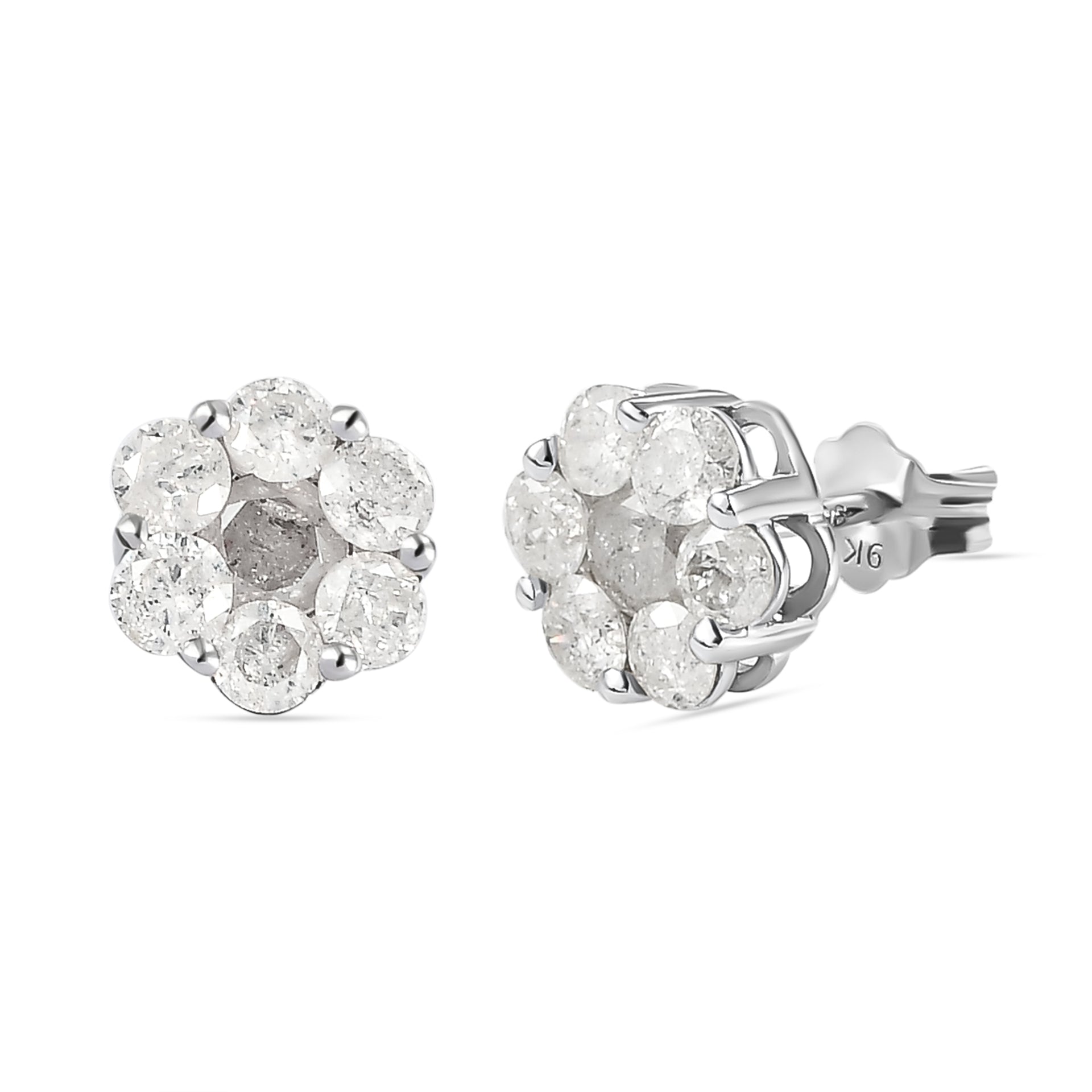 Certified 1 Carat Diamond Pressure Set Studs in 9K White Gold V32512526 6