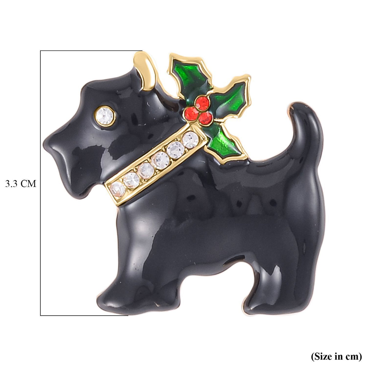 Christmas Red and White Austrian Crystal Enamelled Dog Brooch in Yellow Gold Tone 3703769 5