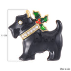 Christmas Red and White Austrian Crystal Enamelled Dog Brooch in Yellow Gold Tone_3703769_4