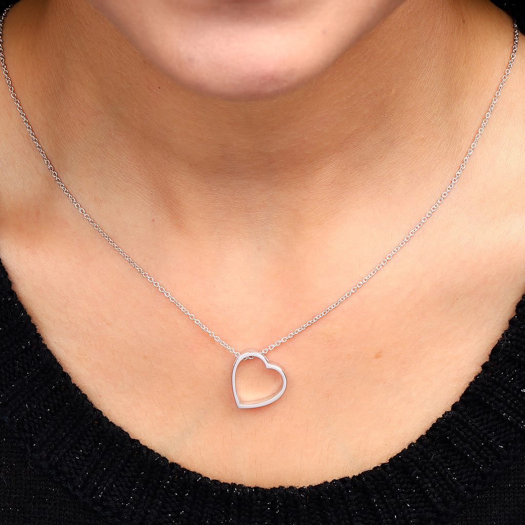 Platinum Overlay Sterling Silver Heart Pendant with Chain (Size 20) with Lobster Clasp_3708524_2