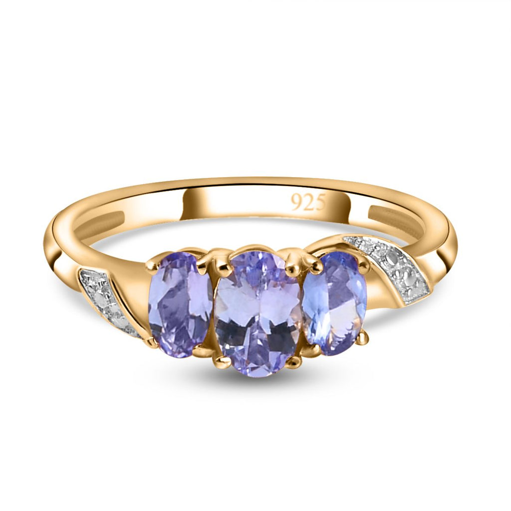 Royal Bali Collection - D'Joy Tanzanite Trilogy Ring in 18K Vermeil Yellow Gold Plated Sterling Silver_3716236