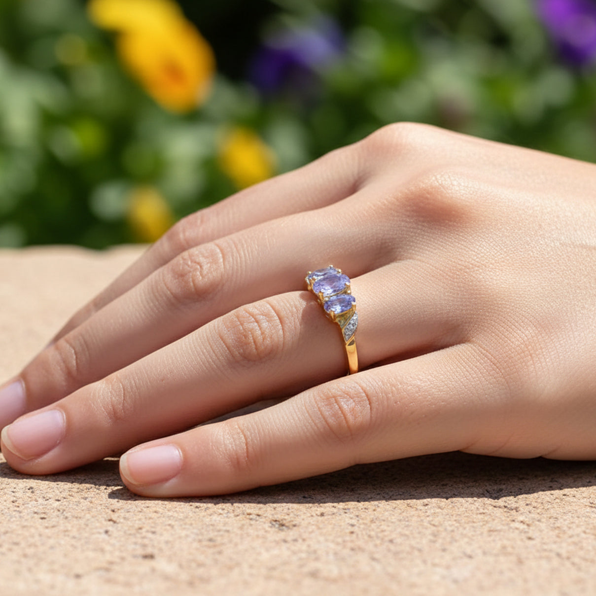 Tanzanite Trilogy Ring in 18K Vermeil Yellow Gold Plated Sterling Silver 3716236 3