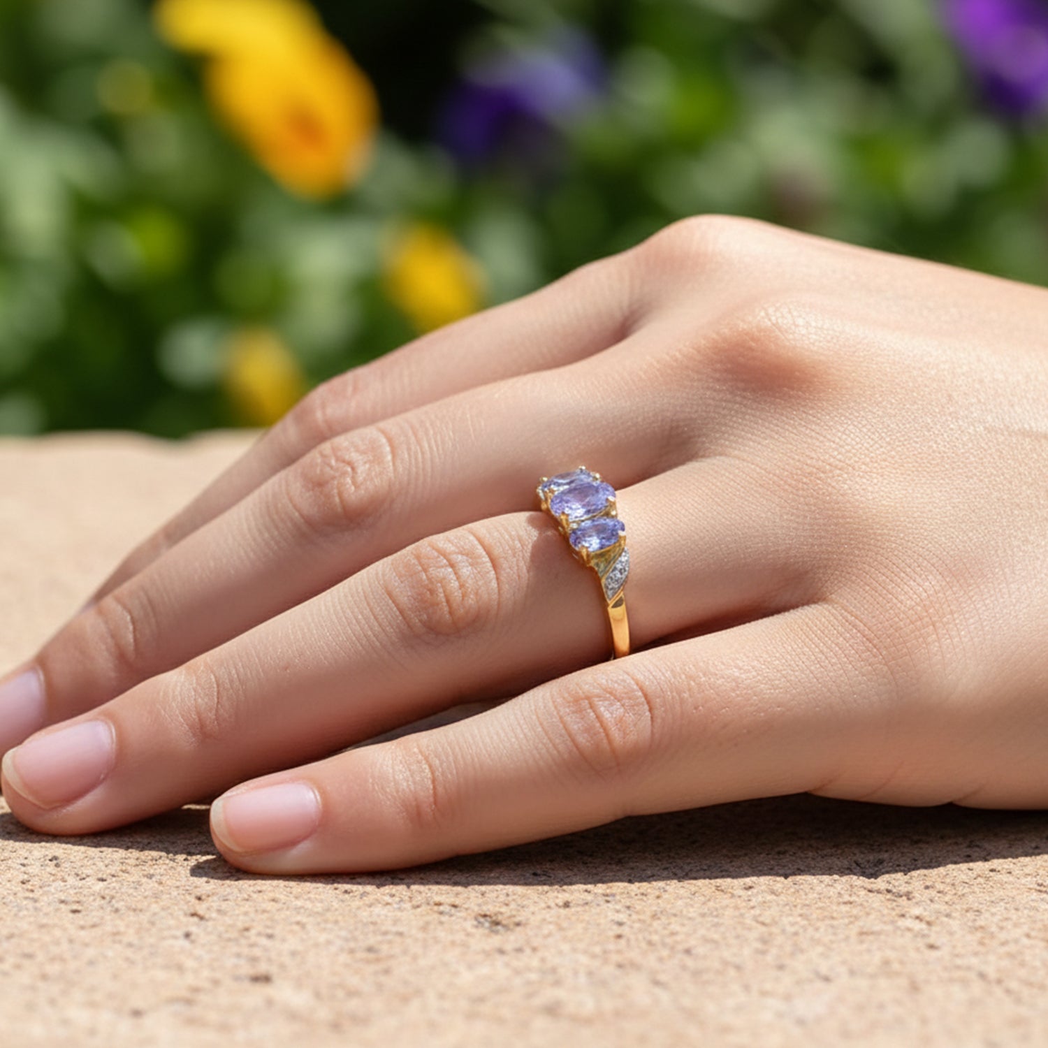 Tanzanite Trilogy Ring in 18K Vermeil Yellow Gold Plated Sterling Silver 3716236 3