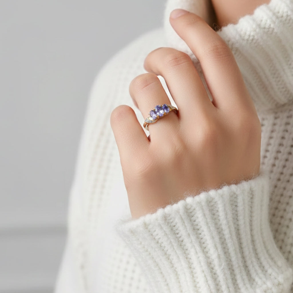 Royal Bali Collection - D'Joy Tanzanite Trilogy Ring in 18K Vermeil Yellow Gold Plated Sterling Silver_3716236_3