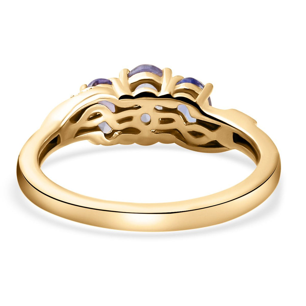 Royal Bali Collection - D'Joy Tanzanite Trilogy Ring in 18K Vermeil Yellow Gold Plated Sterling Silver_3716236_5
