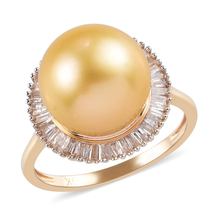 Royal Bali Collection South Sea Pearl and Diamond Halo Ring in 9K Yellow Gold 3728787 1