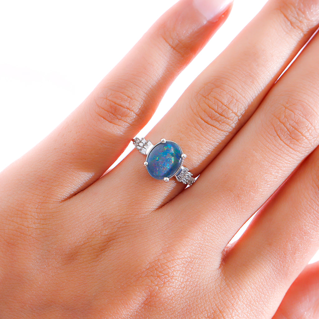 D'Joy Australian Boulder Opal & White Diamond Ring in Platinum Overlay Sterling Silver 1.80 Ct._3730666_2