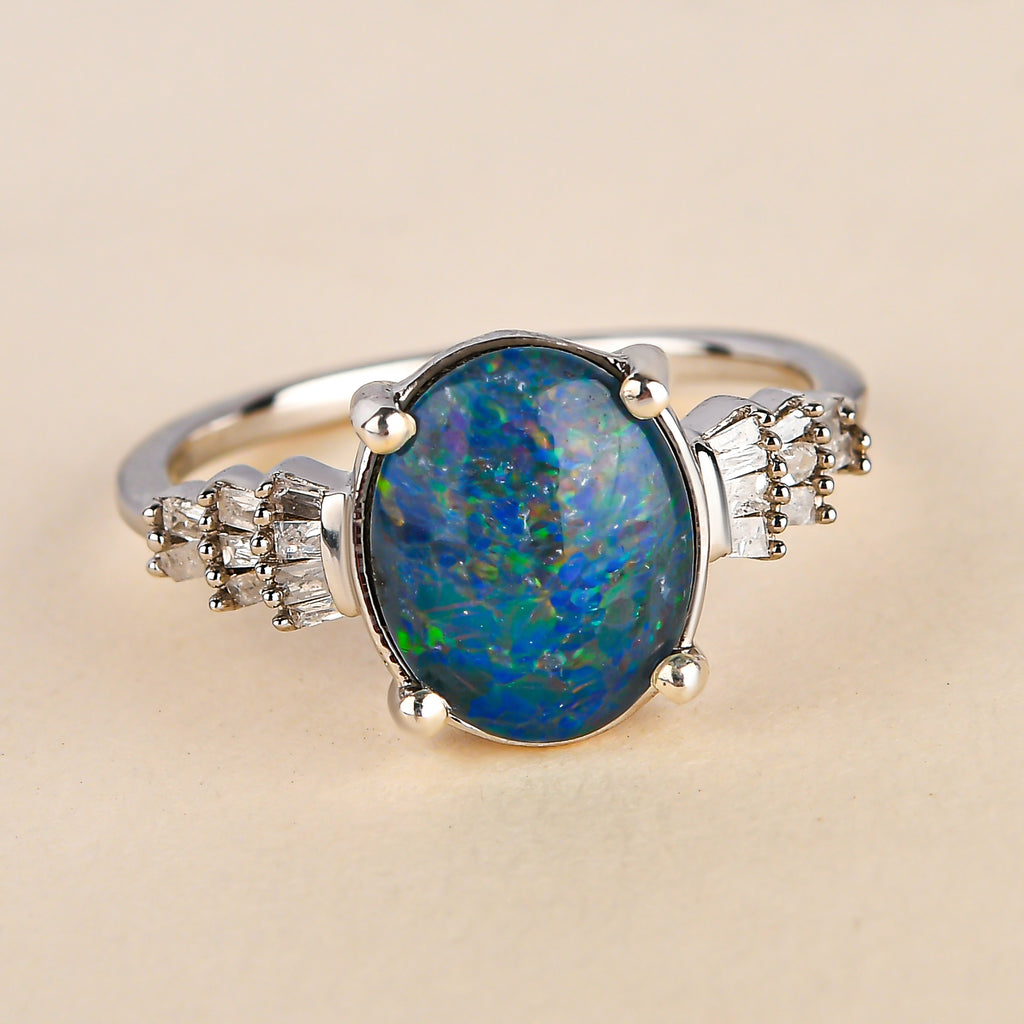 D'Joy Australian Boulder Opal & White Diamond Ring in Platinum Overlay Sterling Silver 1.80 Ct._3730666_3